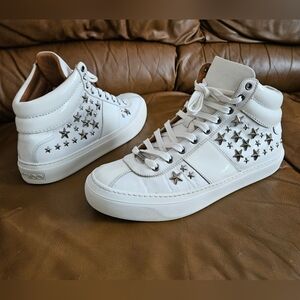 Men's Jimmy Choo Stars Studded Off-white Leather Designer Shoes Size 10 US